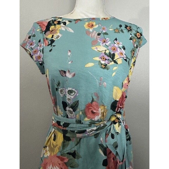 MyBump Maternity Wendy Mint Floral Bow Tie Midi Dress Size Small - Picture 5 of 10